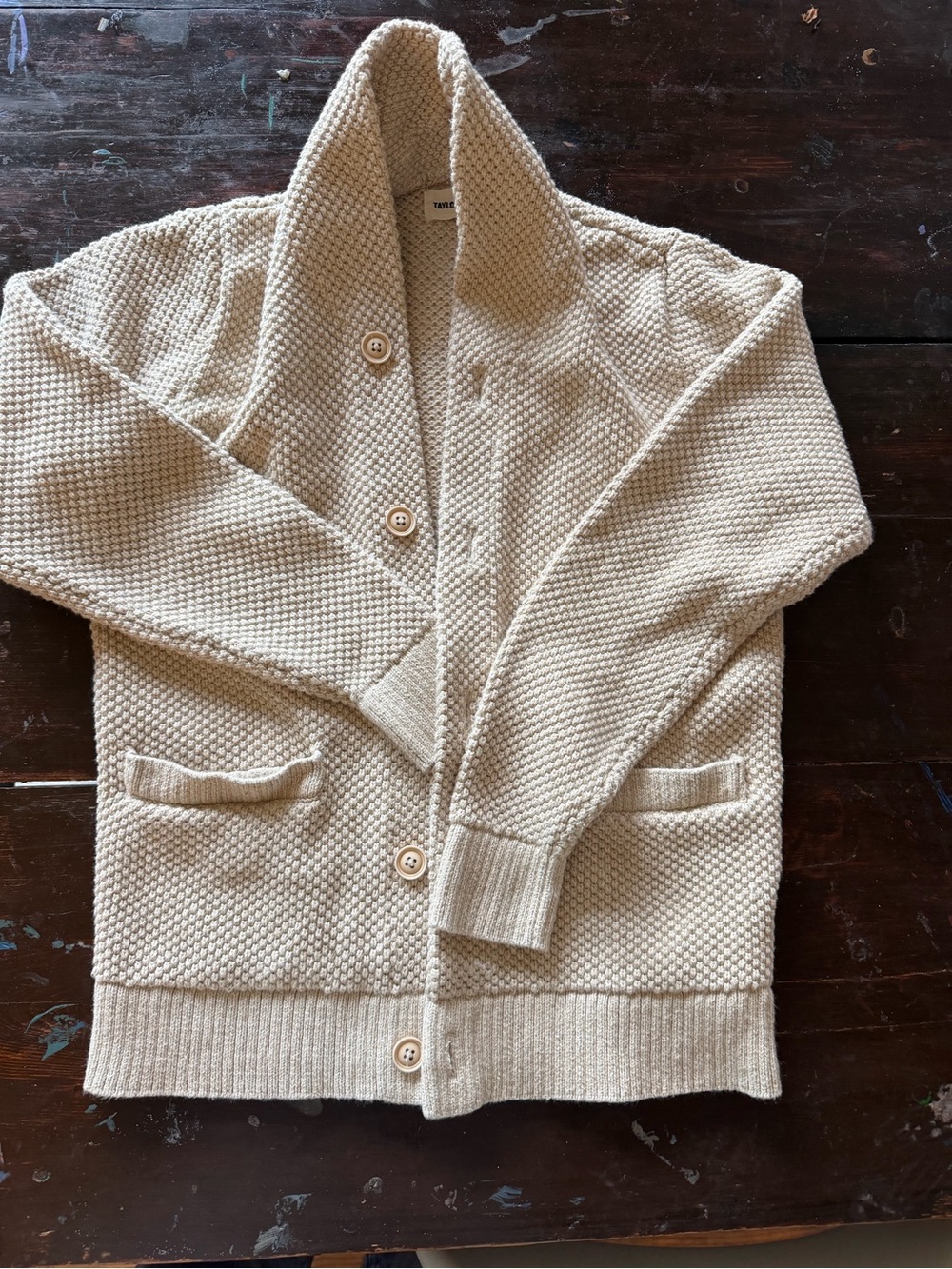 NWOT Taylor Stitch Crawford Beige/Cream Seed-Stitch Knit Cardigan